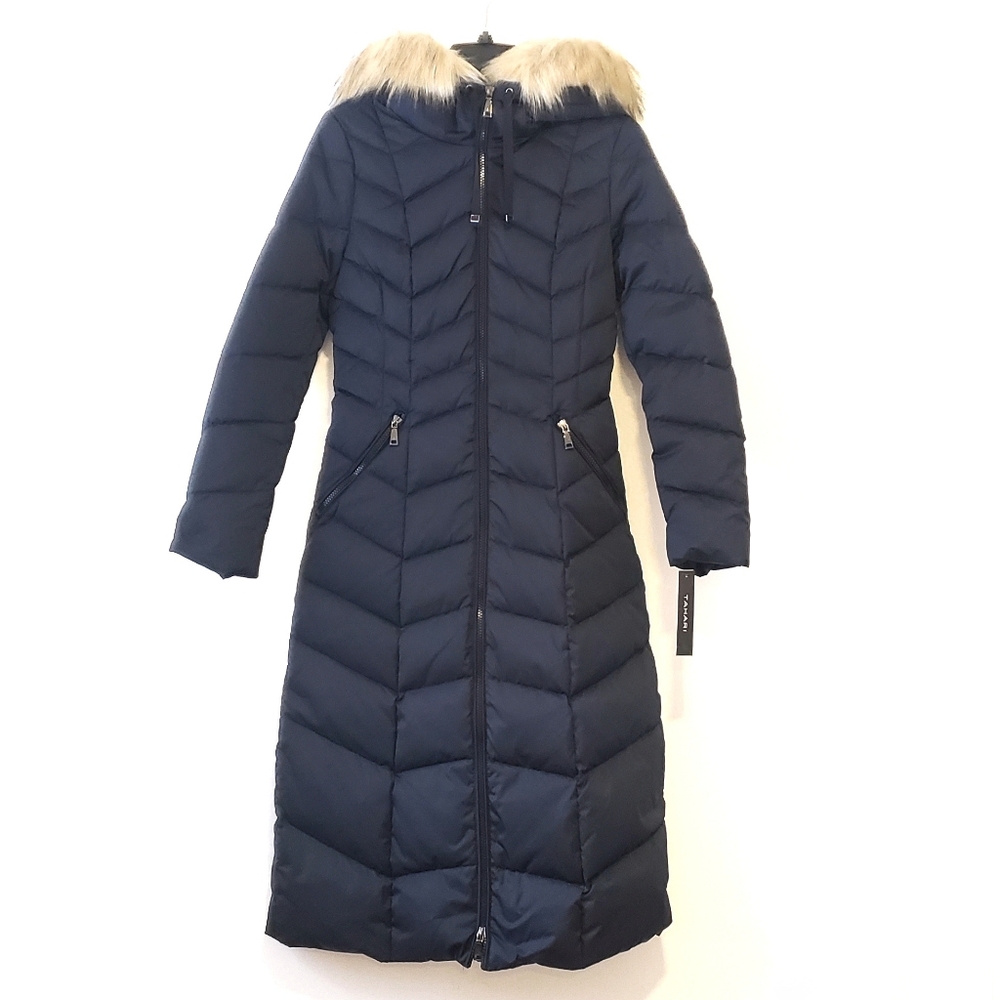 NWT Tahari Jacqueline Maxi Long Down Navy Coat XS